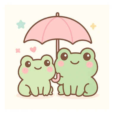 frog friends sharing an umbrella, adorable, kawaii style sticker