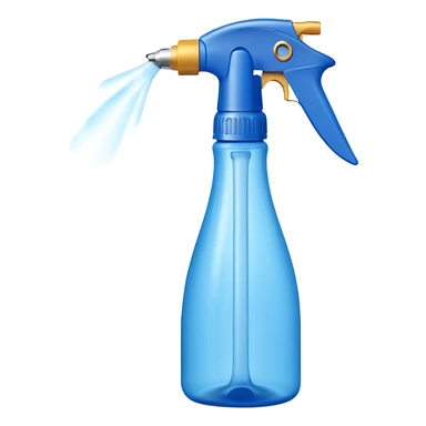 tall plastic spray bottle with curved grip and trigger nozzle, cool tones blue or white, freshness and cleanliness, sleek upright minimalist silhouette, no label, no foam, no extras, soft lighting, subtle shadows, emoji scale sticker
