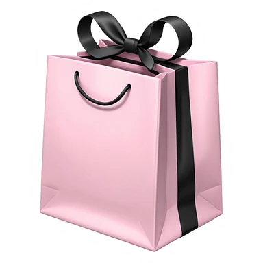 Light pink gift bag with black ribbon bow, 3D isometric sticker