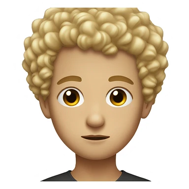 black eyes, very very curly blonde very short hair, boy, serious face sticker