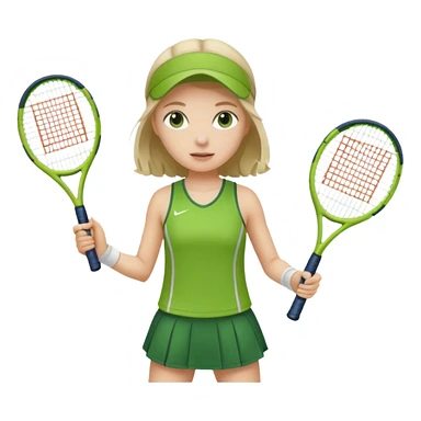 white young girl playing tennis, wearing a green outfit sticker