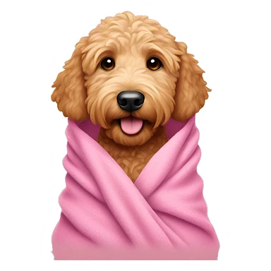 golden doodle wrapped in a pink blanket sticker