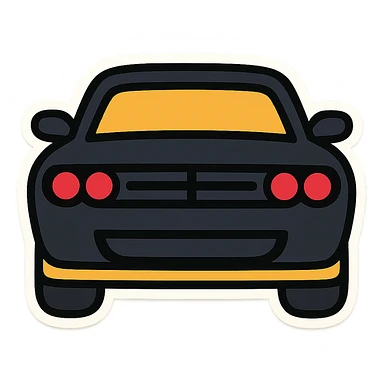 حول دودج شالانجر السوداء مع أضواء أمامية حمراء إلى ملصق إيموجي كرتوني (sticker style) sticker