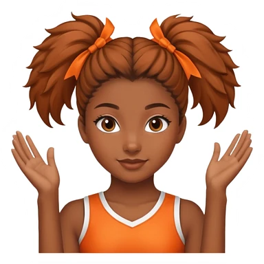 - Nữ
- 15 tuổi
- Da nâu
- Tóc búi gọn gàng
- thân thiện ,xinh
- Mặc áo cổ vũ cam
- ảnh chân dung sticker