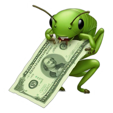 a cricket eating a banknote sticker