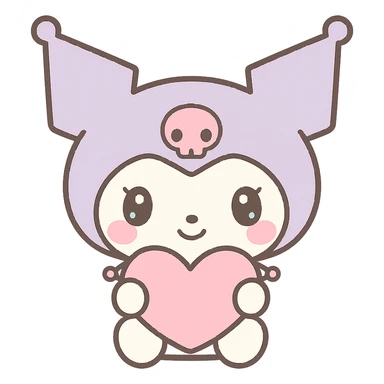 Kuromi character holding a heart, kawaii style, no background sticker