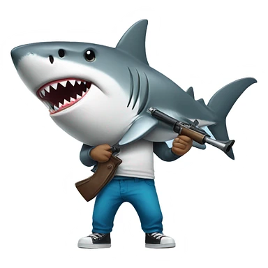 Shark holding a t-shirt gun sticker