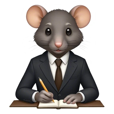 a black rat in a suit taking notes in a small notebook sticker