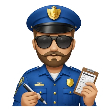 Police writing ticket with sunglasses on, bearded sticker