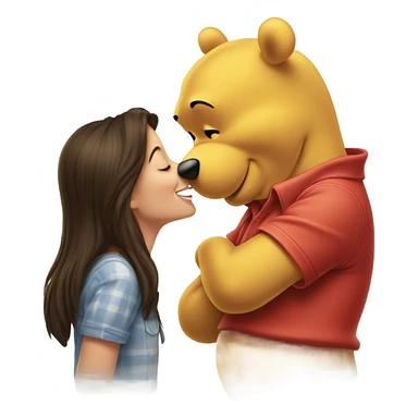 Pretty brunette getting kiss from Winnie the Pooh  sticker