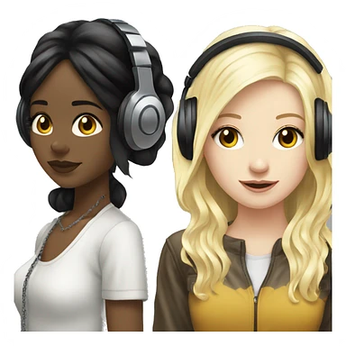 Two pale skin Girls dj with headphones one black hair one blonde hair  sticker