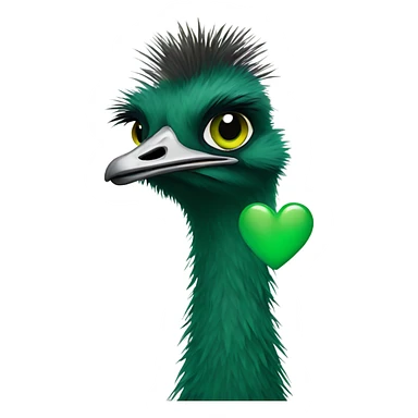 Emu with a green heart sticker