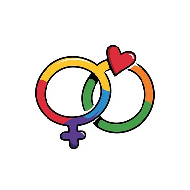 gay pride emoji with two interlocked male symbols in rainbow colors, hand drawn doodle style sticker