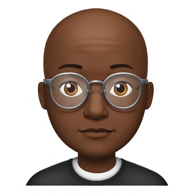 bald guy with glasses and black  sticker