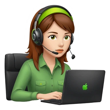 woman, brown hair, wearing a headset. she is controling limits from green, to orange, to red on the computer sticker