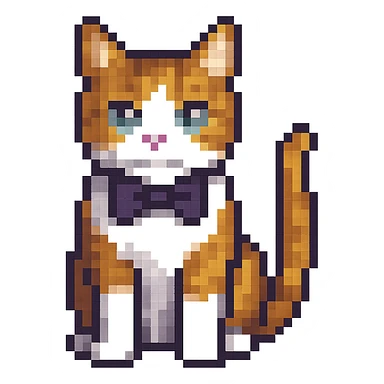 A pixel art cat with a bow tie, no background. sticker