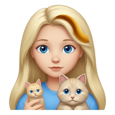 blonde girl with long blonde hair and blue eyes with chubby gray cat sticker