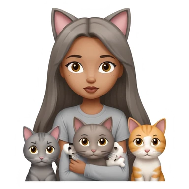a pretty bratz dusky girl with long straight hair with four cats nd wearing a grey tshirt sticker