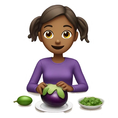 Girl eating eggplant sticker