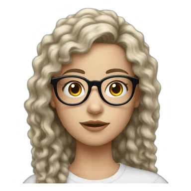 White girl with long black curly hair wearing specs sticker