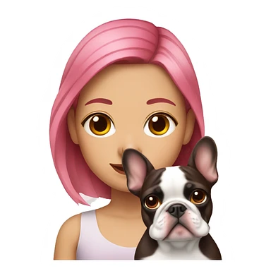  girl with pink hair holding a brown and white french bulldog  sticker