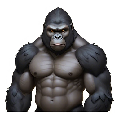 Cinematic Noble Gorilla Portrait Emoji, Poised and commanding, with a massive, muscular build cloaked in dense, rich fur and deep, soulful eyes, Simplified yet sharp and sophisticated features, highly detailed, glowing with a soft, dignified jungle glow, high shine, intelligent and formidable, stylized with an air of primate majesty, focused and authoritative, soft glowing outline, capturing the essence of a watchful guardian that feels as though it could step out of the screen with effortless authority! sticker