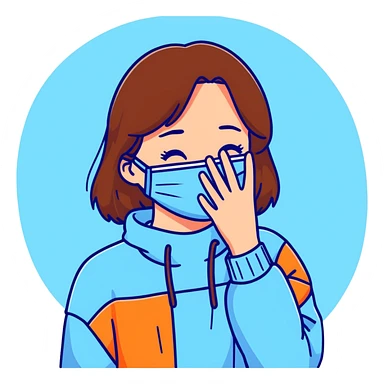 brunette girl with brown hair wearing pastel blue clothes covering her face with her hand sticker