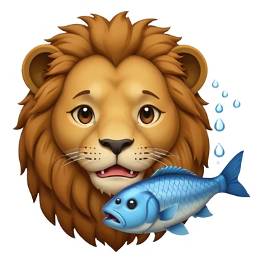  A lion eating a fish, feeling sad, cry, portrait, bust up sticker