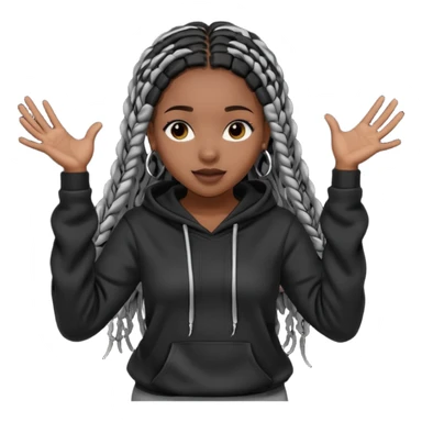 African American girl dark skin with long black box braids wearing plain black hoodie with hands dancing sticker