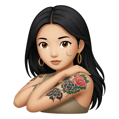 Asian insta-girl with long black hair arm tattoos sticker