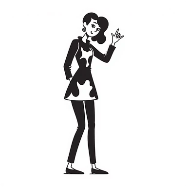 A stylized tall woman with exaggerated long arms and legs, and a face with sharp angular features sticker