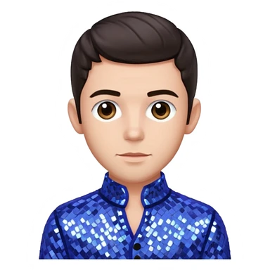 Jonathan Bailey with dark brown hair, perwinkle sequin outfit sticker