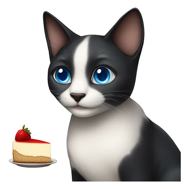a beautiful dark cat with blue eyes holding a cheesecake sticker