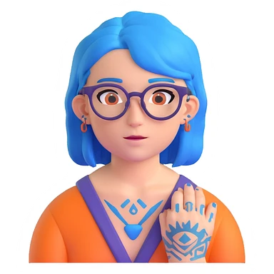 character with blue hair, glasses, and visible tattoos sticker
