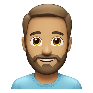 Face Shape: Oval with a slightly prominent forehead.
Skin Tone: Light.
Eyes: Light blue, wide and expressive.
Eyebrows: Light brown.
Mouth: Smiling with visible teeth.
Hair: Light brown
Full beard and mustache, light brown with some grey sticker
