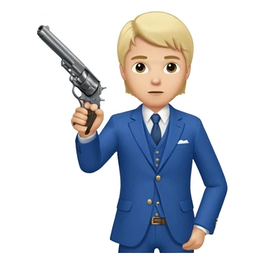 A blond man in a blue suit with a Colt pointing forward. sticker
