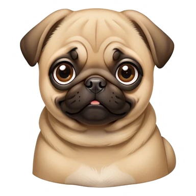 Cinematic Cute Fawn Pug Portrait Emoji, Head tilted playfully and inquisitively, featuring a smooth fawn coat with a subtle sheen, round, sparkling dark eyes filled with curiosity, Simplified yet irresistibly adorable features, highly detailed, glowing with a warm, friendly glow, high shine, affectionate and lively, stylized with a touch of whimsy, bright and endearing, soft glowing outline, capturing the essence of a mischievous yet loving pup, so playful it feels like it could bounce out of the screen and into your arms! sticker