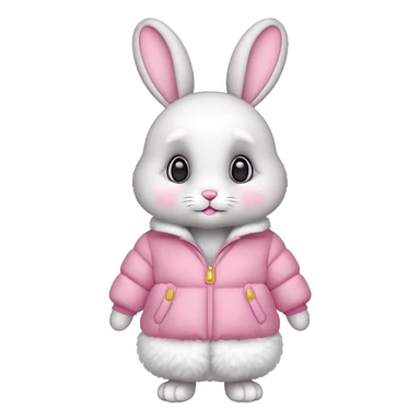 a full body of cute rabbit with puffer clothes sticker