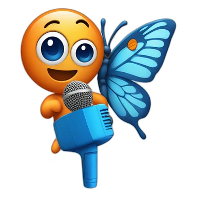 Cartoon Blue and orange singing with butterfly and in the mike sticker