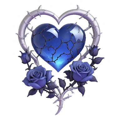gothic heart, midnight blue glass, silver crescent moon, black roses, stardust, lightning, rain, cracked glass, cyberpunk style sticker