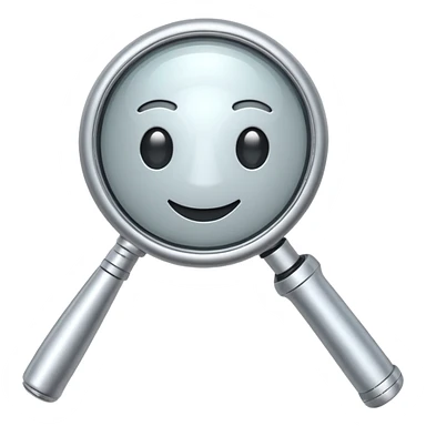 mechanical magnifying glass with robotic handle and metallic frame, cheerful and clear, emoji style, no text sticker
