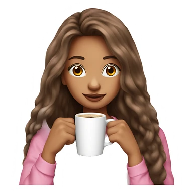 Very long hair pretty girl sipping coffee pink shirt sticker