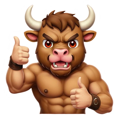 Angry bull emoji showing thumbs up (Like) sticker