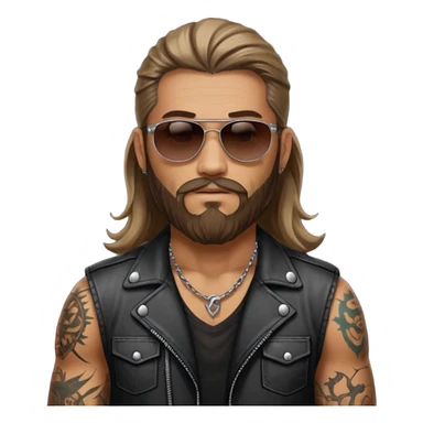 biker gang with sunglass and rugged guy bearded long hair in tatoots sticker