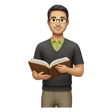 A youung teacher with a book on his hand sticker