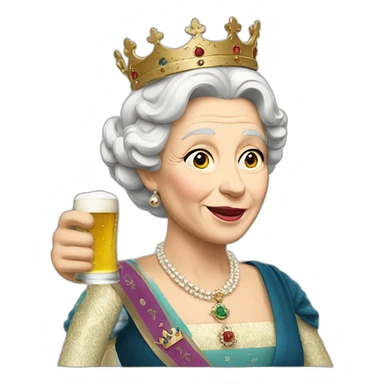 British Queen drinking beer sticker