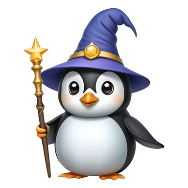 penguin wizard with magic wand and pointed hat sticker