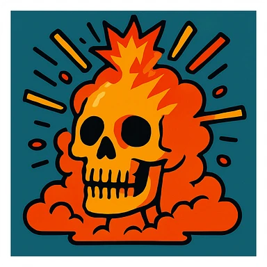 Make only the top of the skull's head explode, keep the rest of the skull intact, in vibrant toon style. sticker