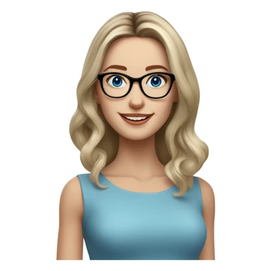 Shoulder length Balayage pale model lady with glasses and blue eyes happy  sticker