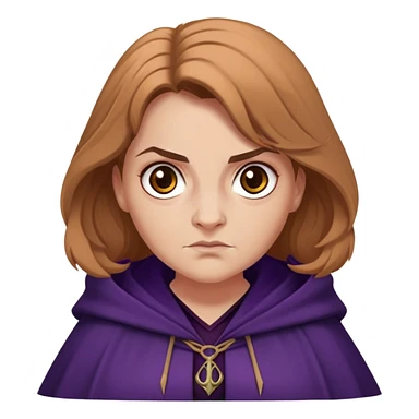 Alecto Carrow in harry potter, a woman fat, light brown tied hair, look evil, dark purple cloak sticker
